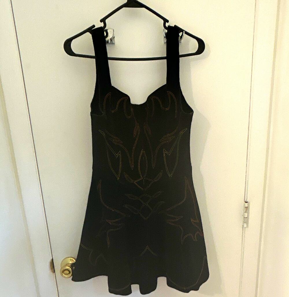 Understated Leather Black Leather Mini Dress Sleeveless Square Neck Zip Size S